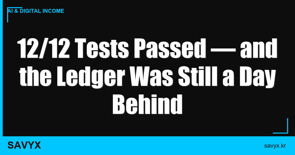 12/12 Tests Passed — and the Ledger Was Still a Day Behind